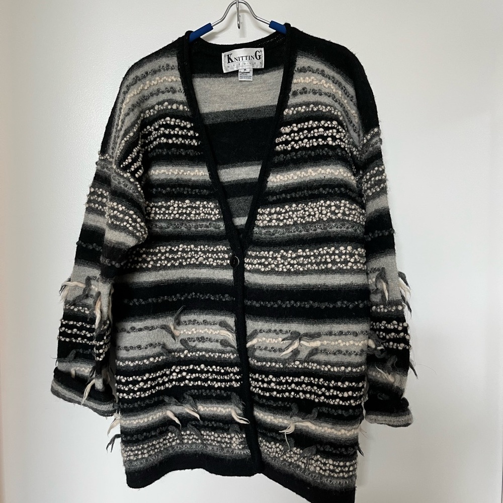 Black & Gray Striped Distressed Knit Cardigan